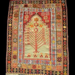 Extaordinaire Obruk - Kilim de prière,  140 x 197 cm,  laine tissée fin du XIXème début XXème