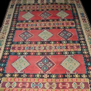 Kilim ancien, 196 cm x 292 cm, laine tissée main vers 1900 en Anatolie, Turquie, très bel état