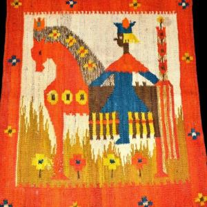 Kilim-painting By Maria Domanska, Poland, 84 Cm X 79 Cm,  Hand Woven Around 1960-1970