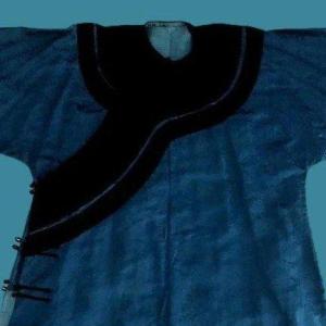 Qipao Cheongsam, Black And Indigo Blue Silk, Qing Dynasty, China Circa 1870, Very Good Condition