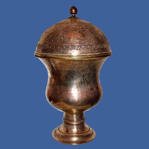 Museum, Kadjar Perfume Burner, H 56 Cm, Chiseled And Openwork Brass, Persia, Iran, Mid-19th C