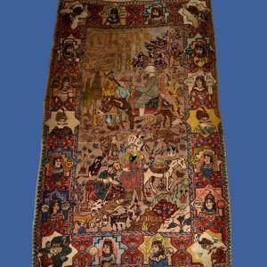 Tapis-tableau ancien, 80 x 138 cm, laine nouée main en Iran, Perse au début du XXème siècle