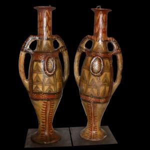 Pair Of Large Berber Footed Jars, Aït Daoula Tribe, Great Kabylia, End Of The 19th Century