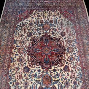 Tapis Macchad, persan, 262 x 390 cm, laine kork nouée main, 1980, Iran, très bel état d'usage