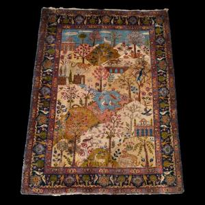 Painting Rug, Old Tabriz, 142 Cm X 188 Cm, Hand-knotted Wool In Persia, Iran Circa 1880 - 1900