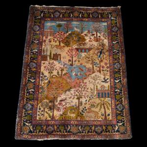 Tapis-tableau, Tabriz ancien, 142 cm x 188 cm, laine nouée main en Perse, Iran vers 1880 - 1900