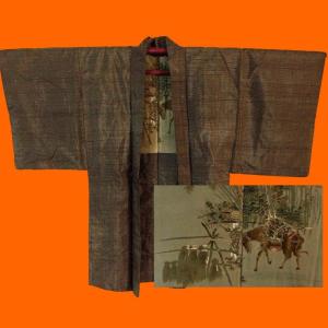 Men's Haori Jacket, Silk, 1950, Showa Period, Japan, Painting On Silk, Very Good Condition