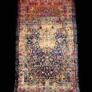 Tapis Kashan, Kadjar, soie sur soie, 126 x 208 cm, noué main en Iran, Perse, XIXème siècle