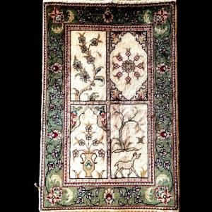 Tapis Kayseri, soie sur soie, 31 x 56 cm, noué main en Turquie vers 1980, parfait état