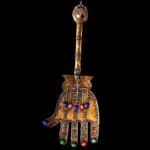 Khamsa, pendentif, amulette, XIXème siècle, vermeil & argent, pierres semi-précieuses, Islam