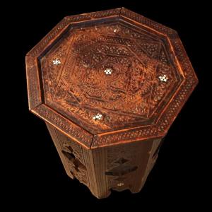 Octagonal Tea Table, Engraved And Inlaid, Cedar Wood, Morocco, Late 19th–early 20th Century