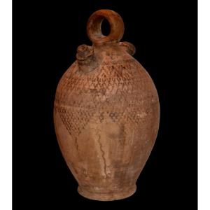 Berber Water Jug, Hand-painted Terracotta, H 44 Cm, Haouz, Morocco, Early 20th Century