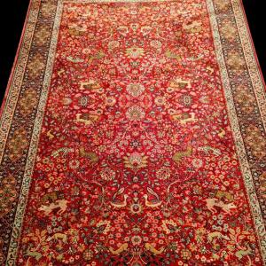 Indo-persian Tabriz Hunting Rug, 202 X 300 Cm, Hand-knotted Wool, Circa 1970–1980
