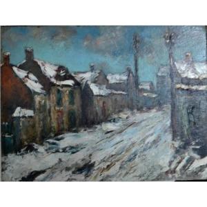 Huile sur carton , Les faubourgs de Caen  vers 1920, trace de signature,très bon état