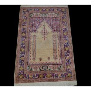 Tapis Panderma Ancien, 120 cm x 192 cm,laine et soie, Anatolie, Turquie, Début du XXème Siècle, Très Bon état