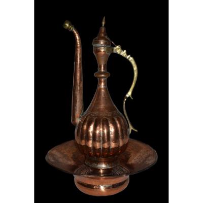 Ewer And Its Basin, Chiseled Copper, Ottoman Empire, End Of XIXth Century, Superb Condition