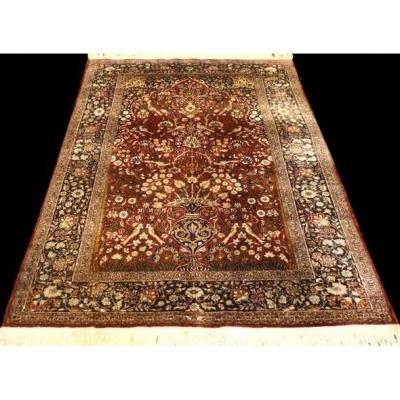 Tapis du Cachemire ancien, Soie, 125 cm x 182 cm, Vers 1950, en bel état et superbe Patine