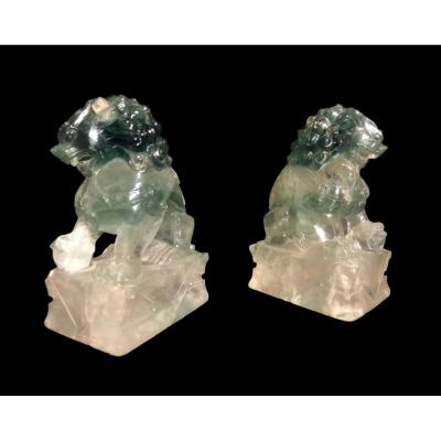 Pair Of Dogs Of Fô Or Shi In Rock Crystal, China, Late XIX, Very Early XX
