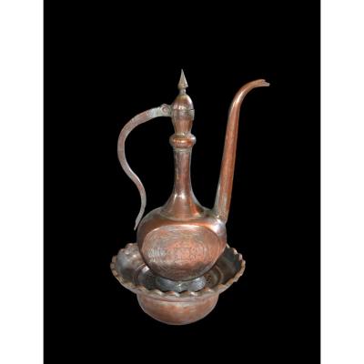 Aftafa Ewer And Its Basin, Tinned Copper, Turkmenistan Or Azerbaijan, XIXth, Early XXth