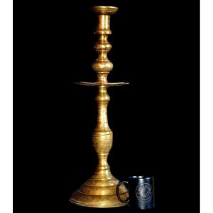 Turkish Imposing One-light Candlestick, H69 Cm, In Full Gilt Bronze, Around 1900, Superb