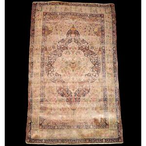 Tapis ancien  Kirman Raver, laine et soie, période Kadjar, Perse, 130 cm x 207 cm, XIXème