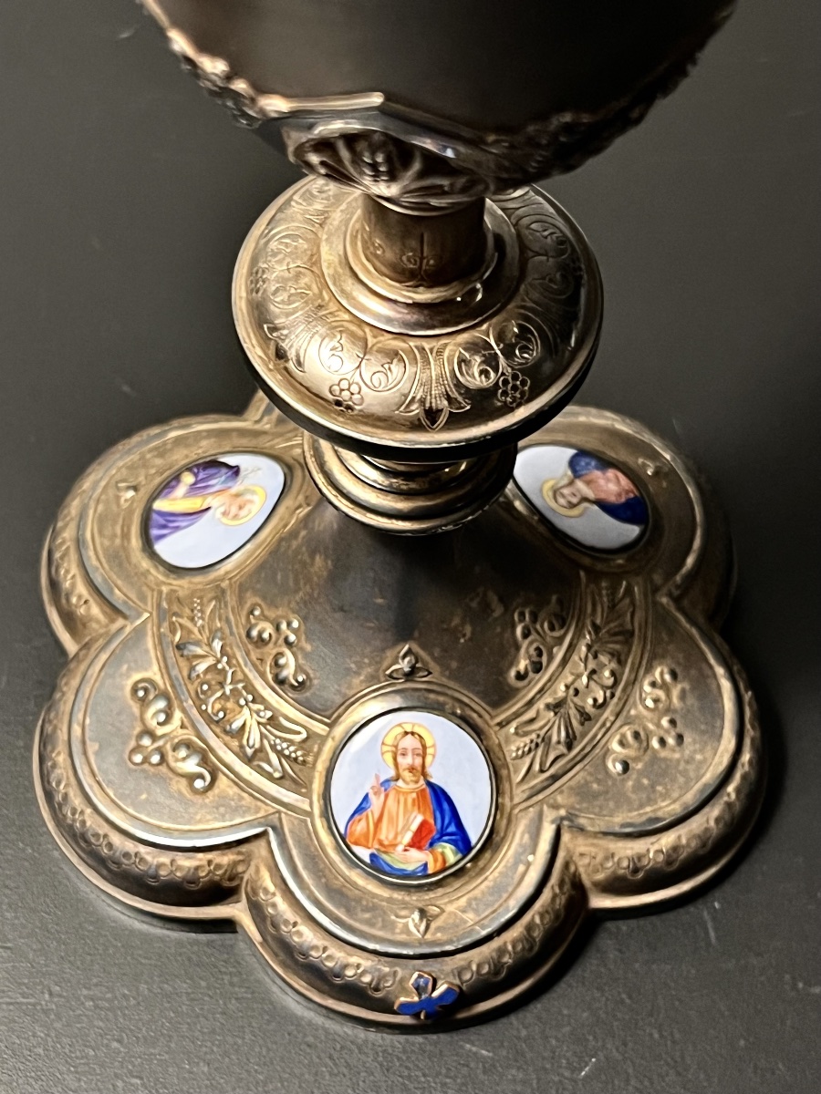 Calice en argent ornée de portrait religieux -photo-4