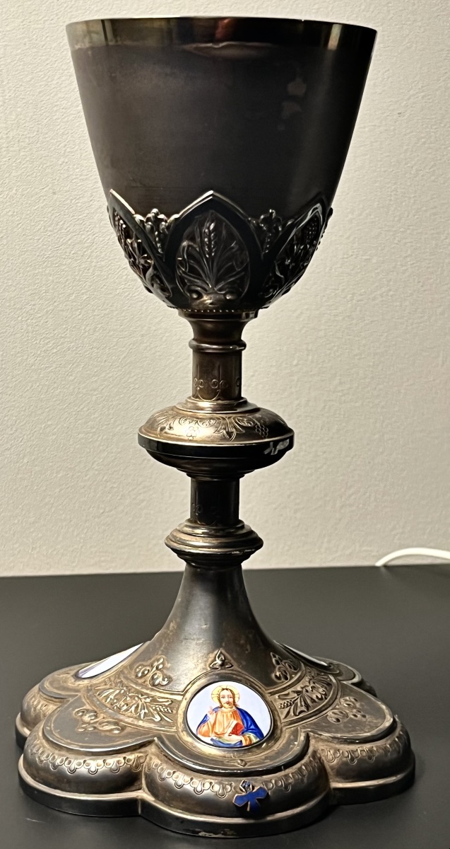 Calice en argent ornée de portrait religieux 