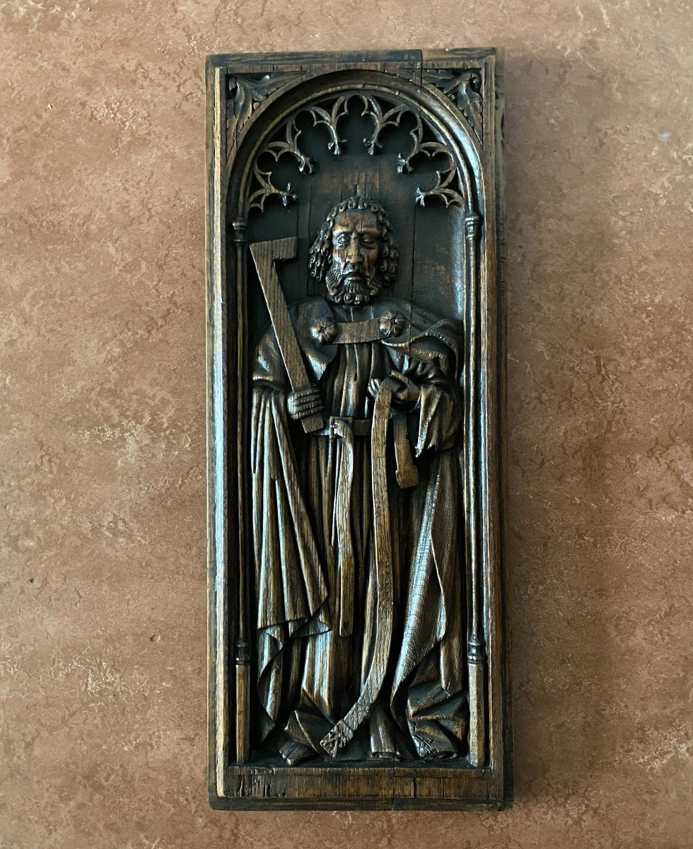 A 16th Century Monumental Wooden Panel Of The Apostle Thomas-photo-2