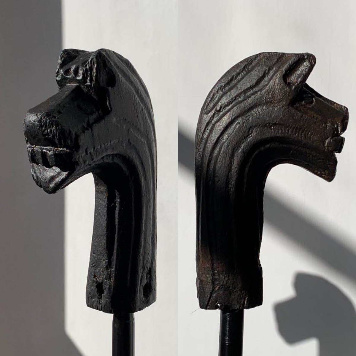 Deux Têtes De Dragon Viking Fáfnir En Bois, 12e Siècle Ou Avant-photo-2