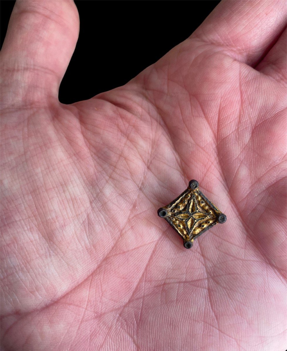 A Diamond Shaped Chipcarved And Gilded Carolingian Fibula-9th Century Ad-photo-2
