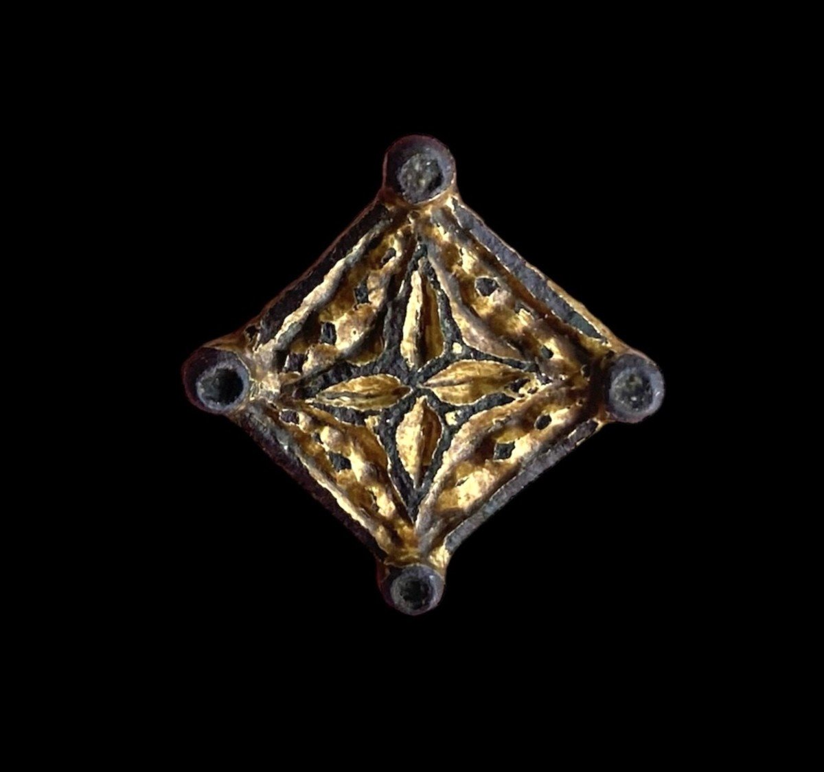 A Diamond Shaped Chipcarved And Gilded Carolingian Fibula-9th Century Ad