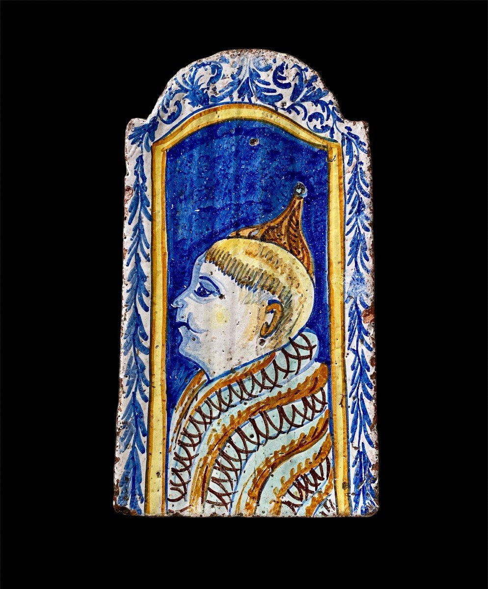 Antique Ornamental Or Ceiling Tile With A Pope Italy, 17th Century