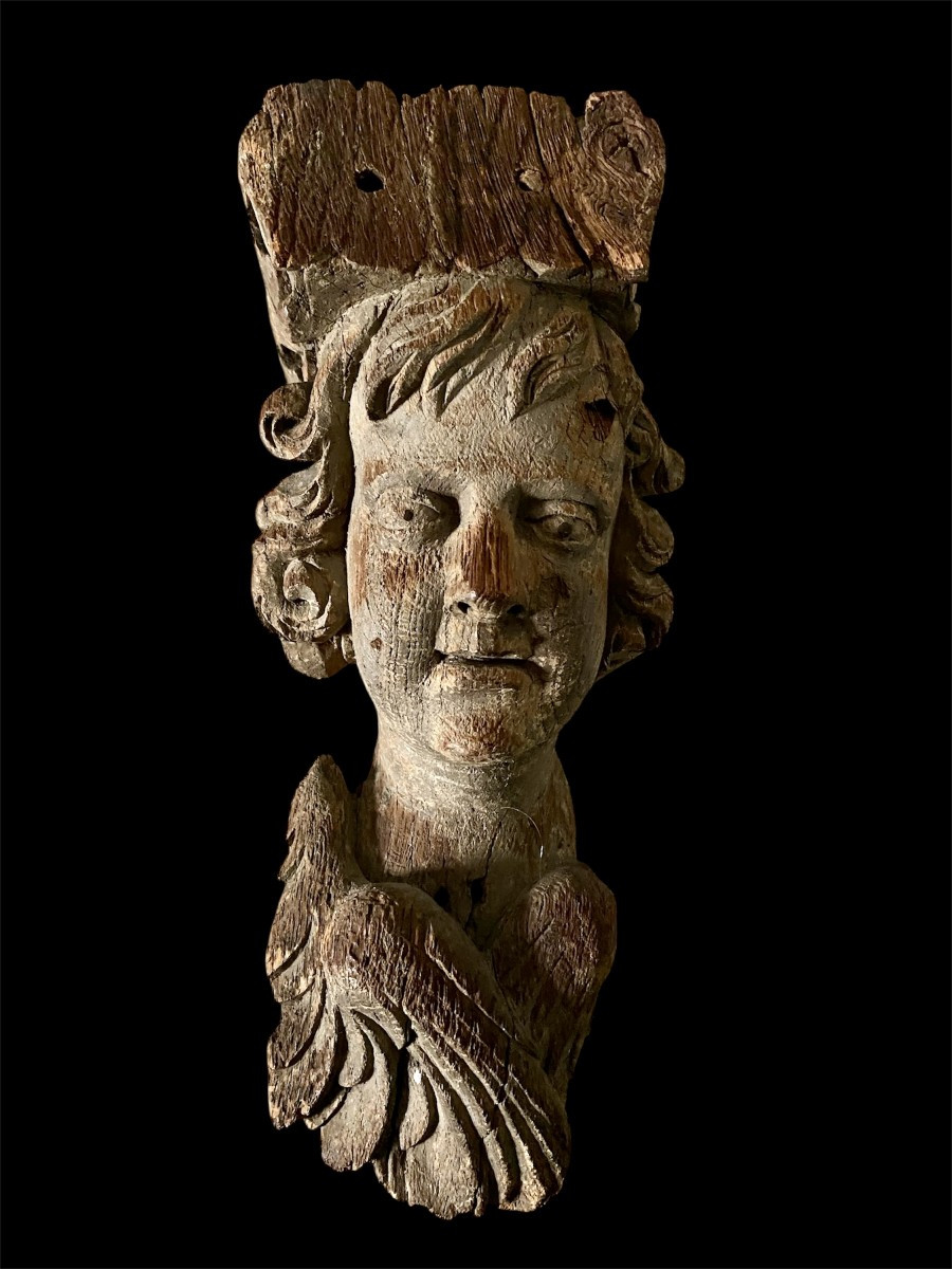 An Antique Wooden Angel Corbel, 16th Century