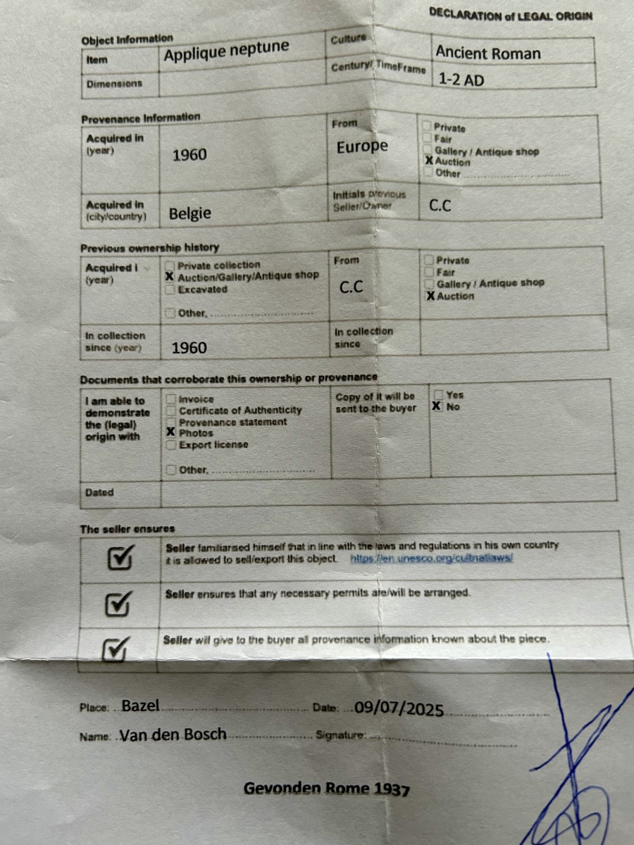 Roman Bronze Applique Depicting Neptune, 1st-2nd Century Ad-photo-3