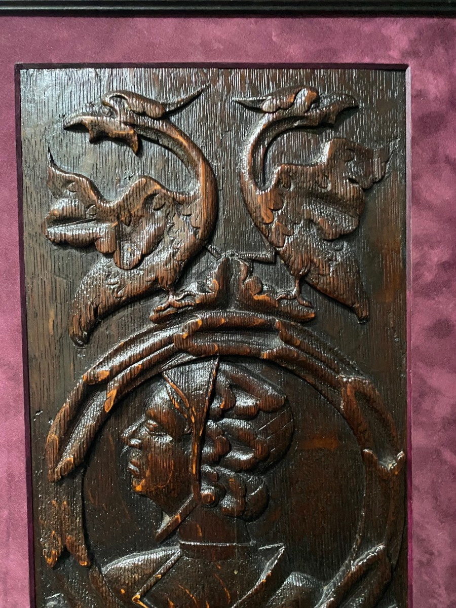 A Rare And Large 16th Century Carved Oak 'romayne' Profile Panel-photo-4