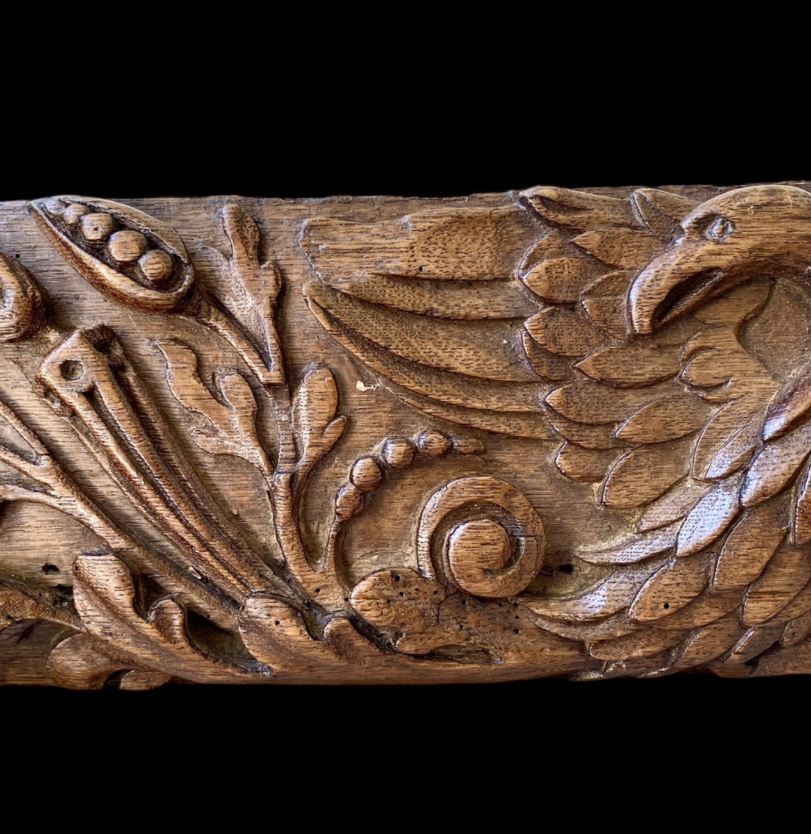 17th Century Carved Oak Panel: Eagle And Flowers-photo-4