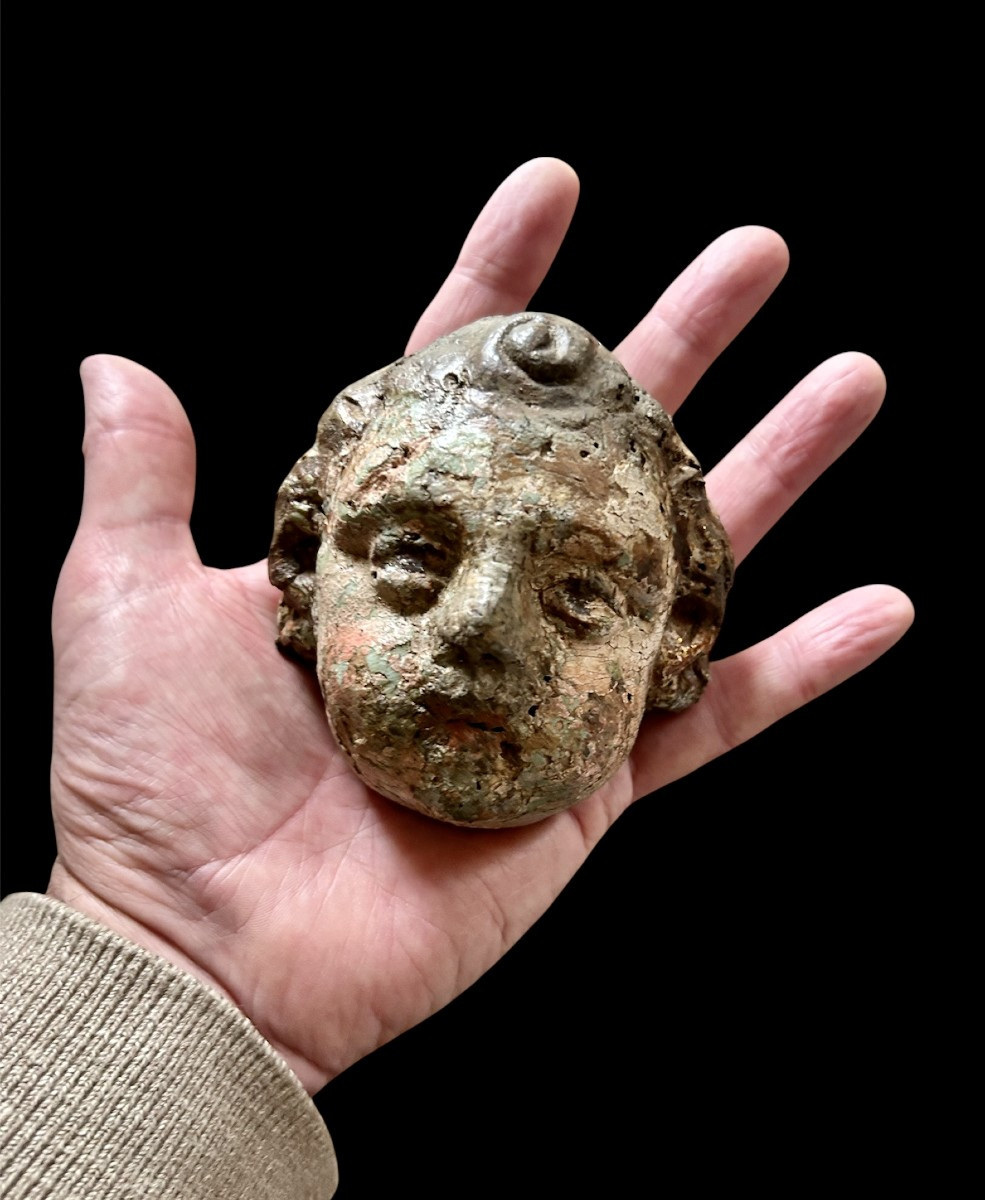 Tête de Chérubin en Chêne, XVIIe Siècle-photo-4