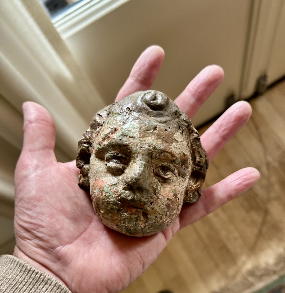 Tête de Chérubin en Chêne, XVIIe Siècle-photo-1