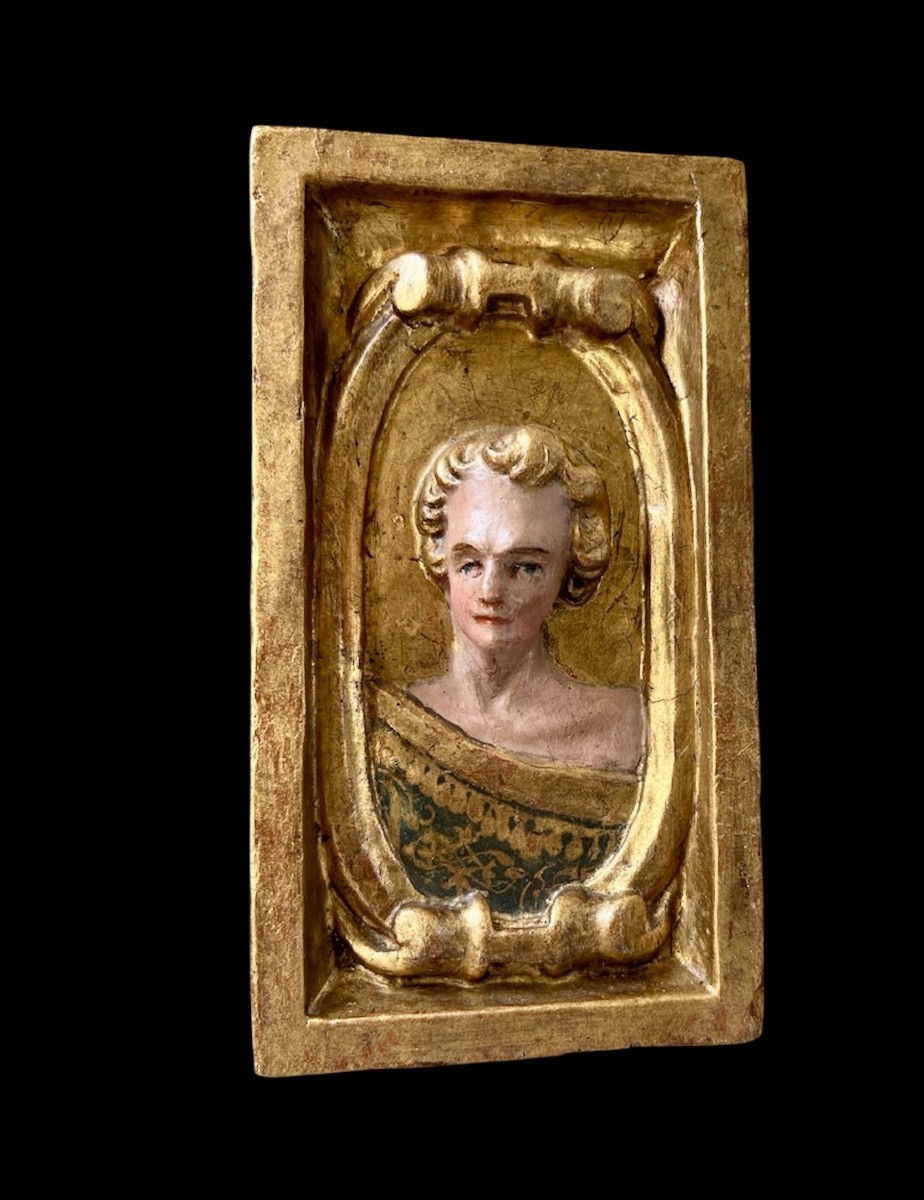 Deux Panneaux en Bois Polychrome Représentant un Couple, XVIIe Siècle-photo-3