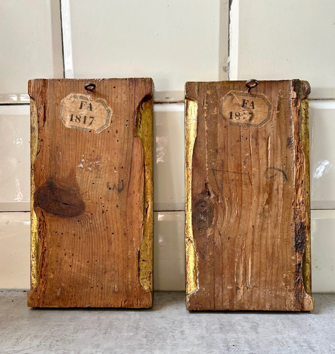 Deux Panneaux en Bois Polychrome Représentant un Couple, XVIIe Siècle-photo-4