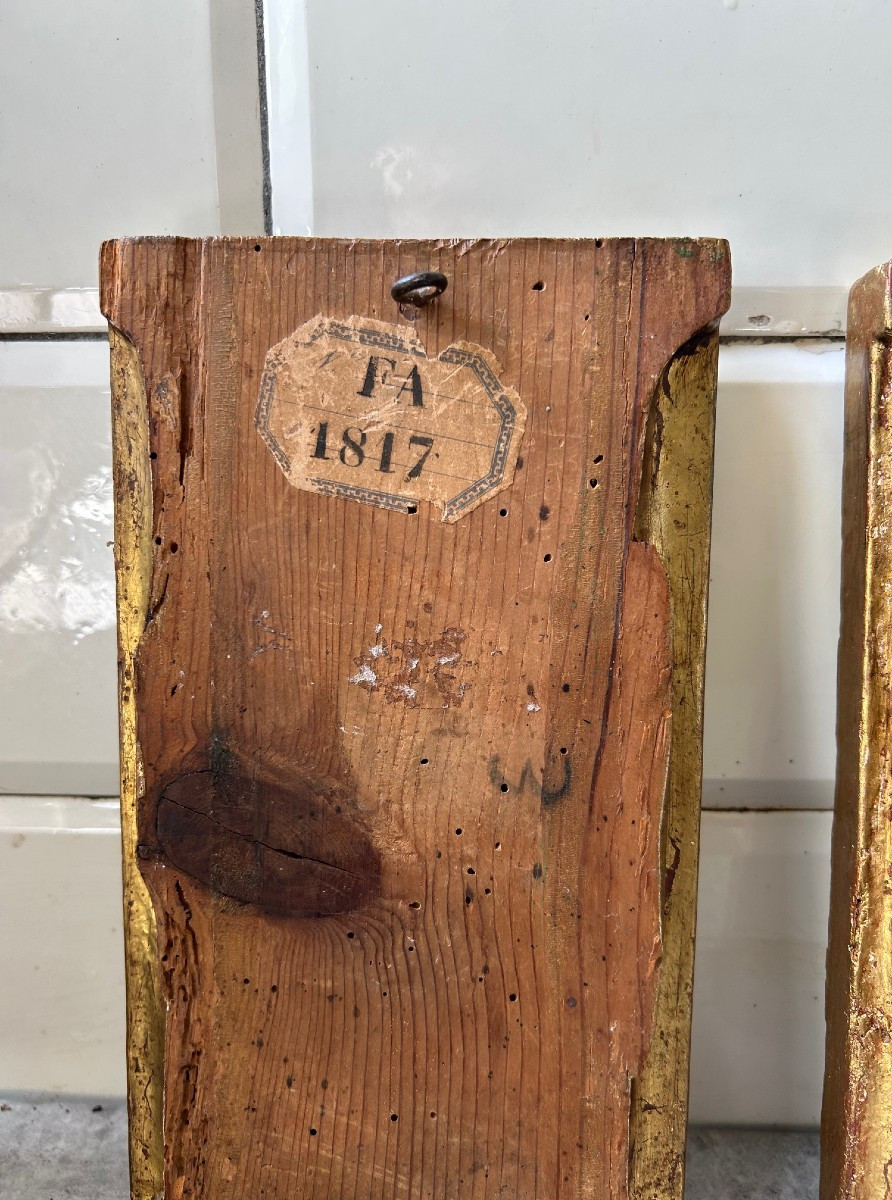 Deux Panneaux en Bois Polychrome Représentant un Couple, XVIIe Siècle-photo-1
