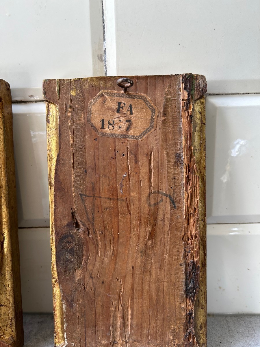 Deux Panneaux en Bois Polychrome Représentant un Couple, XVIIe Siècle-photo-2