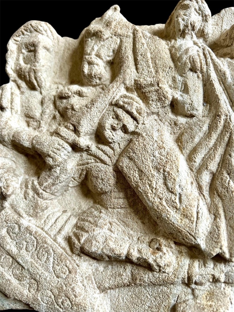 A French Fragment Of A Limestone Frieze With A Battle Scene, 12th-14th Century A.d.-photo-2