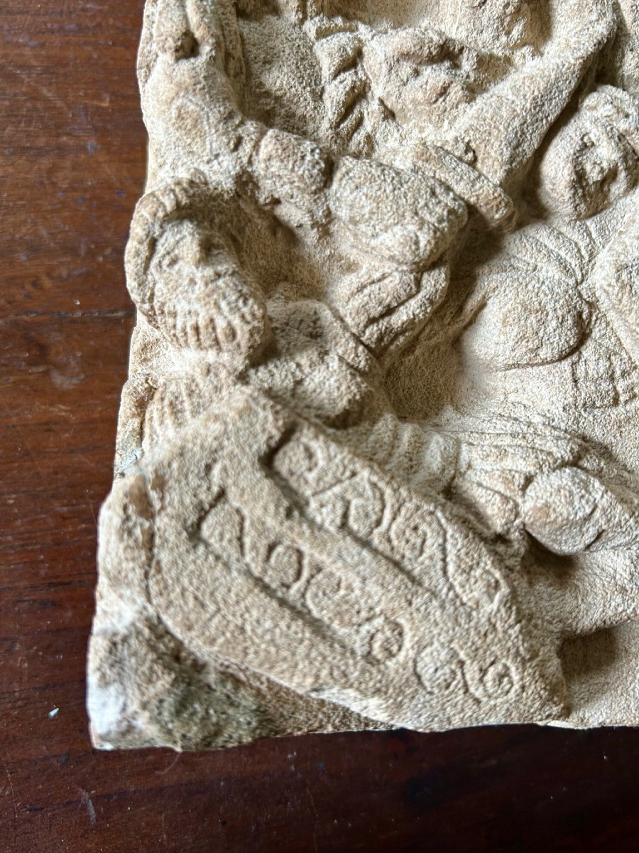 A French Fragment Of A Limestone Frieze With A Battle Scene, 12th-14th Century A.d.-photo-4