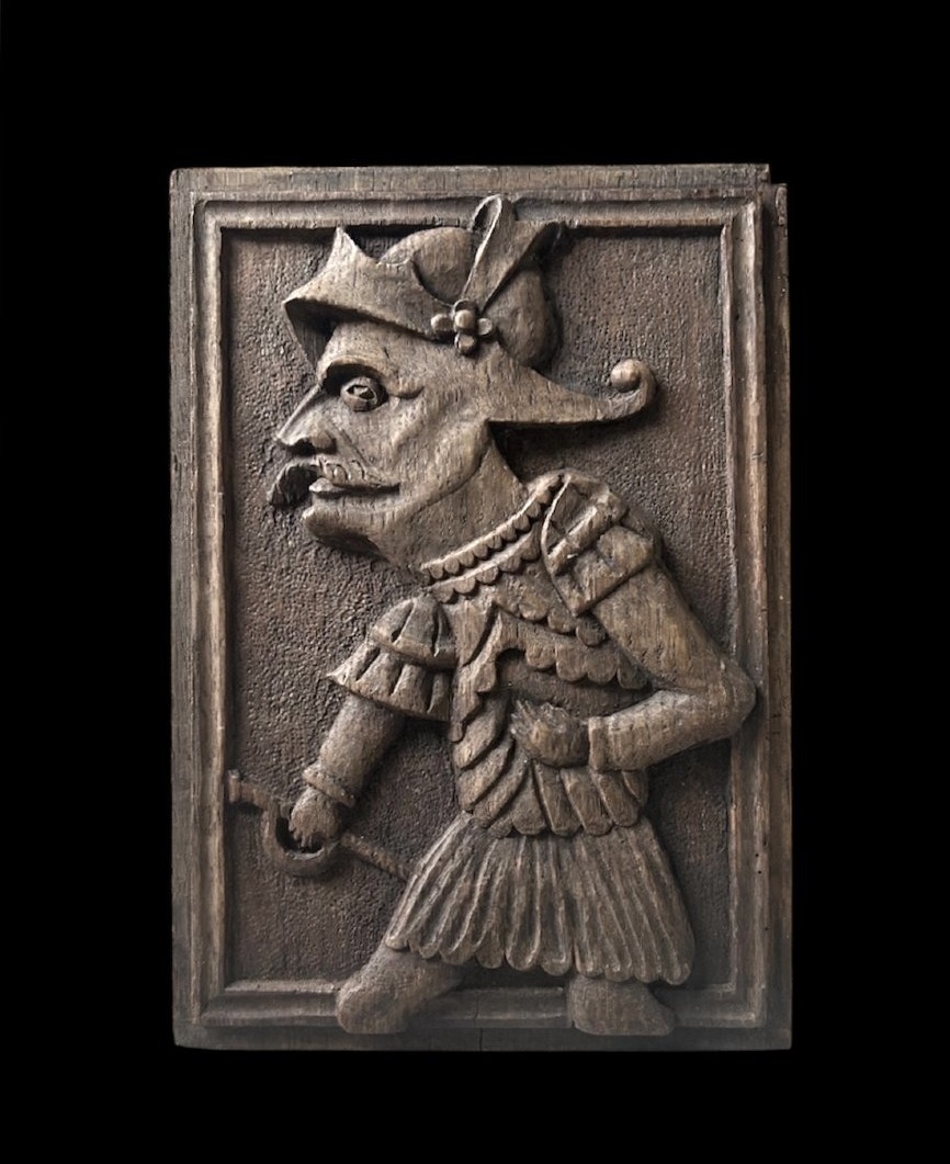 Panneau en Chêne du XVIe Siècle : Profil de Soldat Grotesque