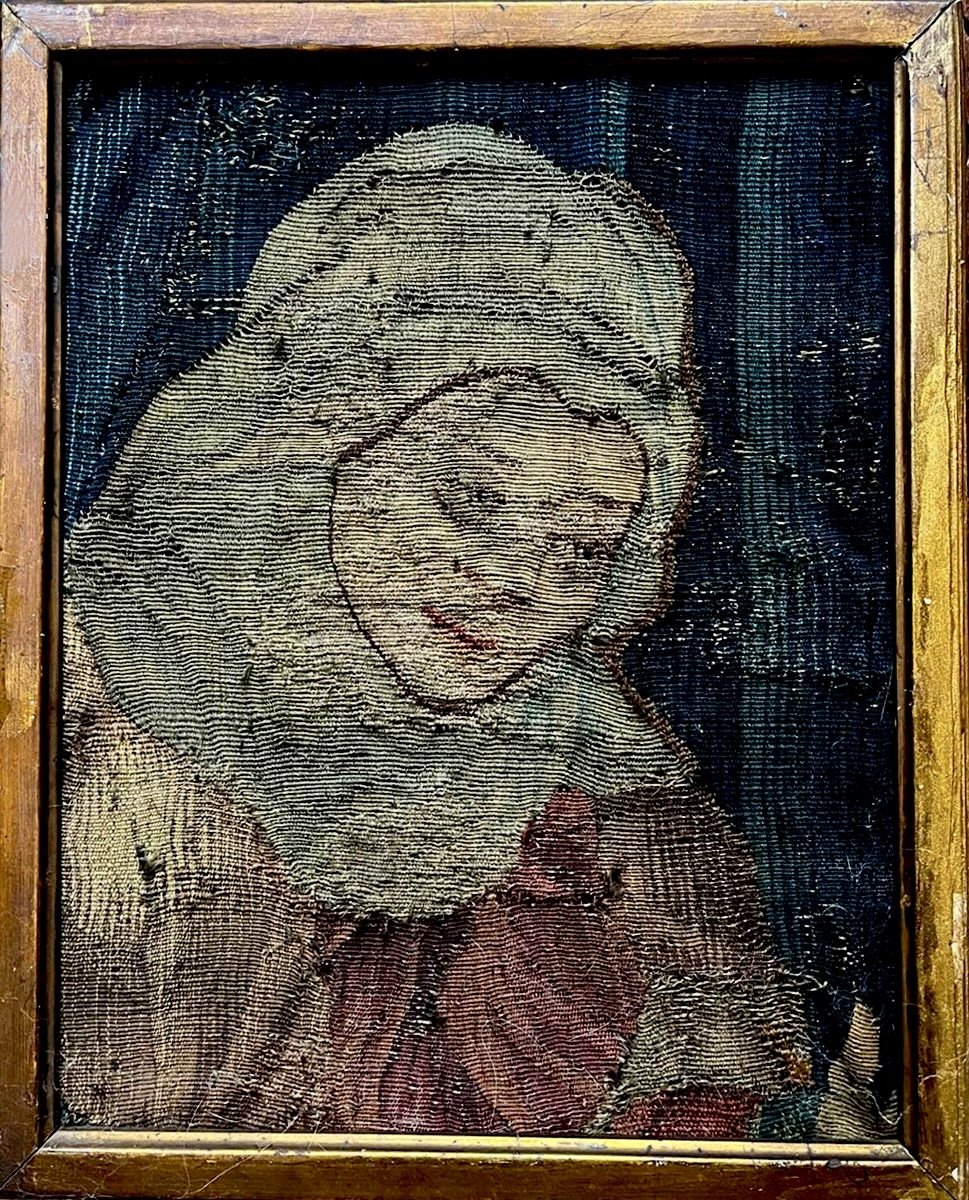 Portrait Féminin,Fragment de Tapisserie des Flandres XVIe Siecle-photo-2