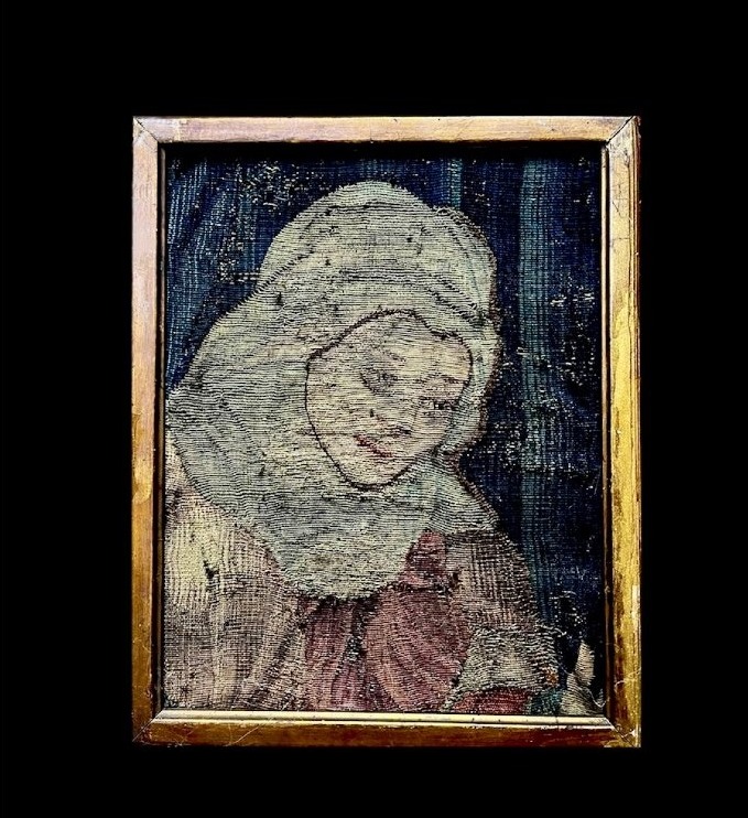 Portrait Féminin,Fragment de Tapisserie des Flandres XVIe Siecle