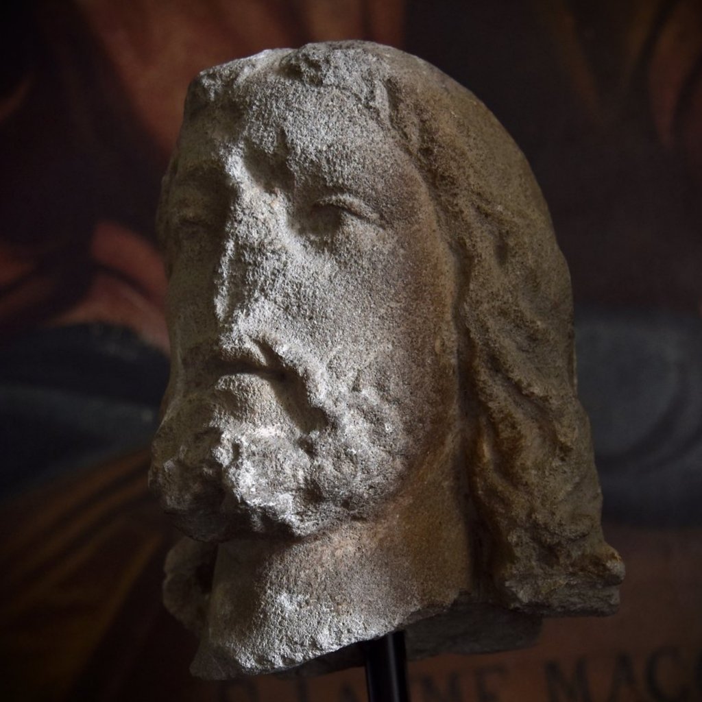 An Interesting Medieval Carved Stone Head-14th-15th Century