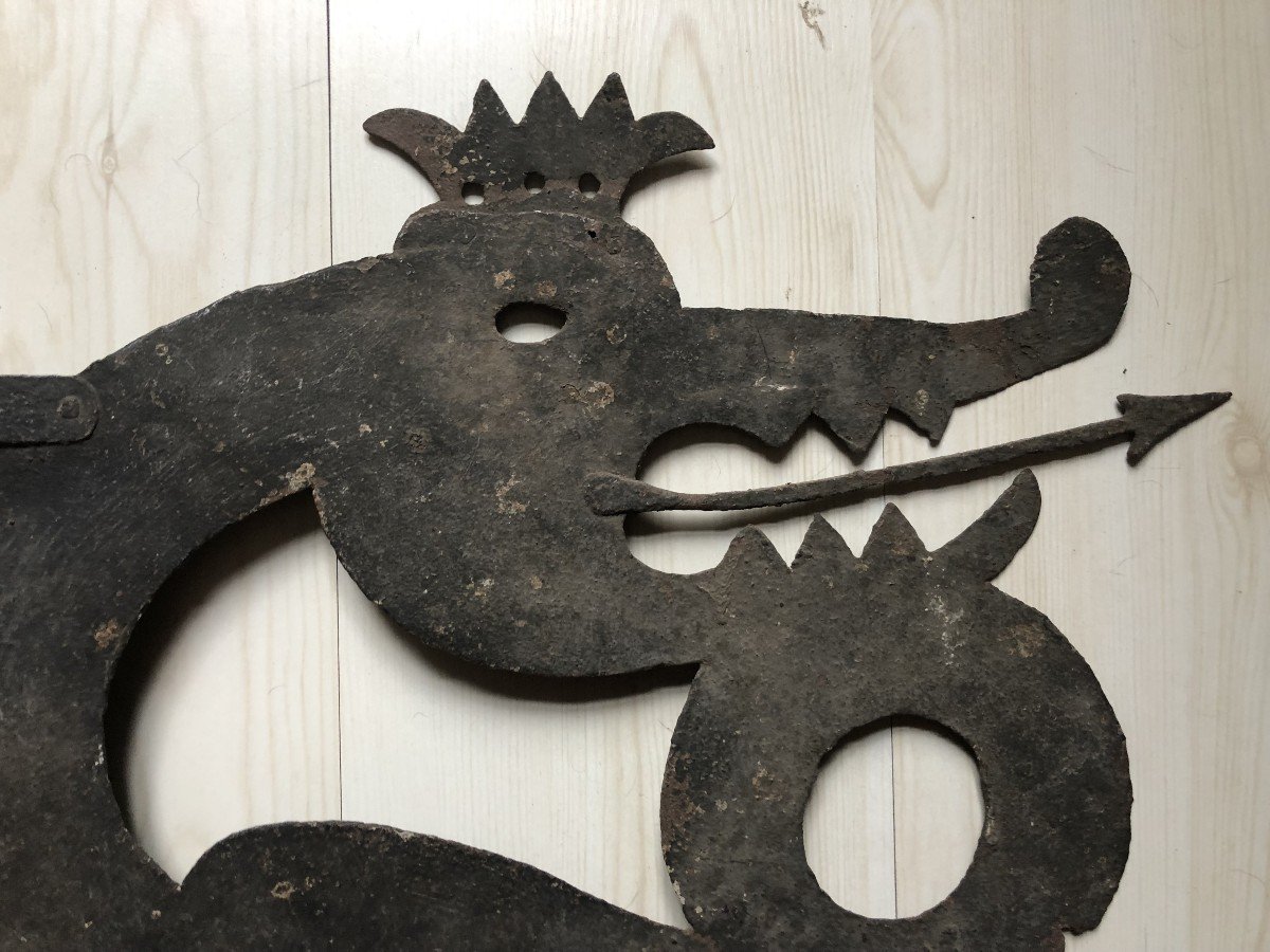 Rare Girouette Dragon/wyvern En Fer Forgé 1660-photo-4