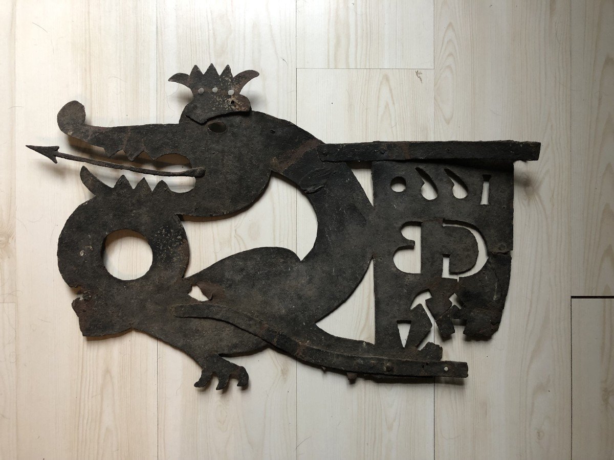 Rare Girouette Dragon/wyvern En Fer Forgé 1660-photo-1